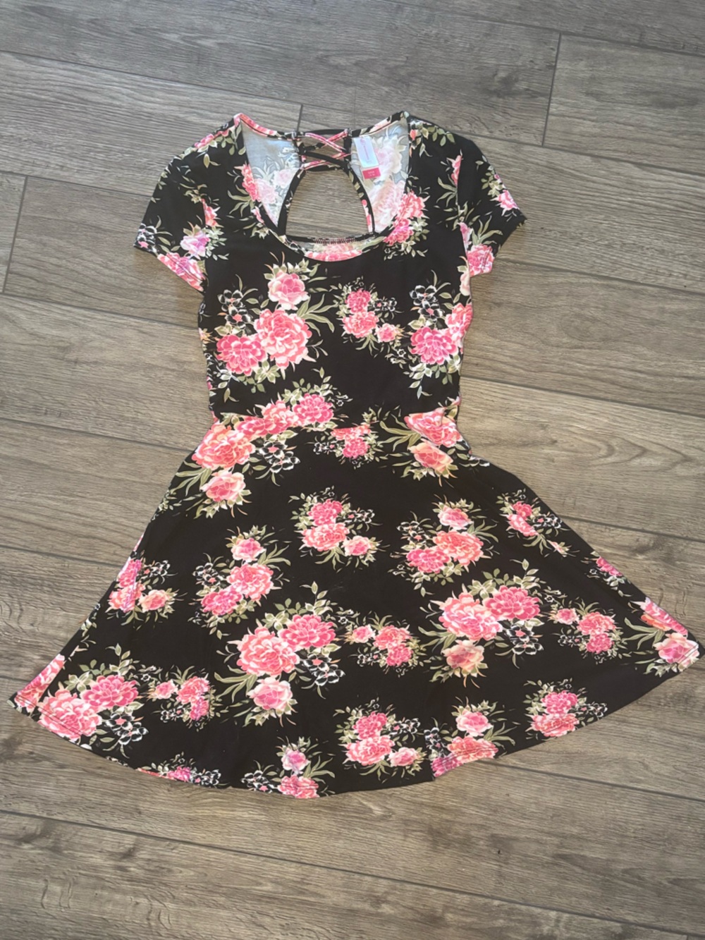 No Boundaries Black Floral Tank Dress with Pink Roses